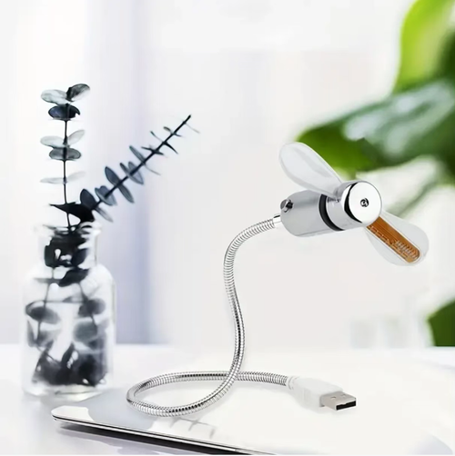 Esse ventilador USB mini é incrível!  As pás giratórias do ventilador são acompanhadas por uma tela colorida.  Ele não só mostra o tempo, mas também mede a temperatura.  A aparência é moderna e estilosa.   O tubo em forma de cobra pode ser facilmente dobrado em qualquer ângulo, e é confortável ao soprar na face ou na mesa.  Ele pode ser conectado a um computador ou a um power bank e usado imediatamente.  Pode ser levado com você ao trabalhar, se deslocar ou em um dormitório.
