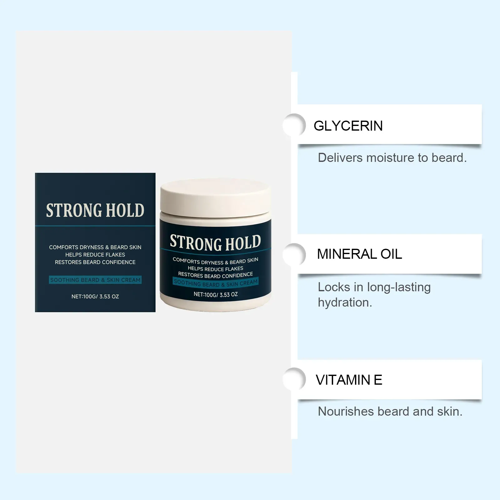 Creme Antifúngico Hidratante para Barba Masculina, o salvador para homens com barba!  Este creme contém ingredientes antifúngicos que podem inibir a proliferação de bactérias, reduzir vermelhidão, espinhas e coceira.  Também adiciona fatores hidratantes para manter a barba lisa sem fris.  O creme tem uma textura refrescante e fácil de absorver.  Faça o pedido hoje e compre 3 garrafas, deixando a área da barba limpa e bem cuidada!