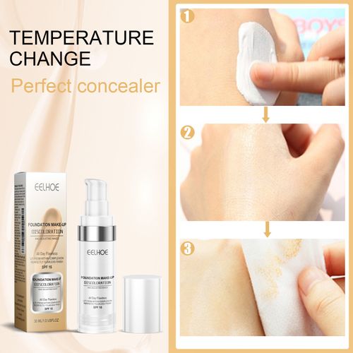 Intelligent temperature-sensitive color-changing technology foundation liquid. One application automatically fits all skin tones. Conceals blemishes, enhances radiance, controls oil, and nourishes the skin. Sun protection and multiple effects work together. Natural herbal formula gently repairs fragile skin. Lightweight and smooth, does not cause acne or clog the powder. A friendly anti-sensitive skin makeup tool for a pseudo-naked look.