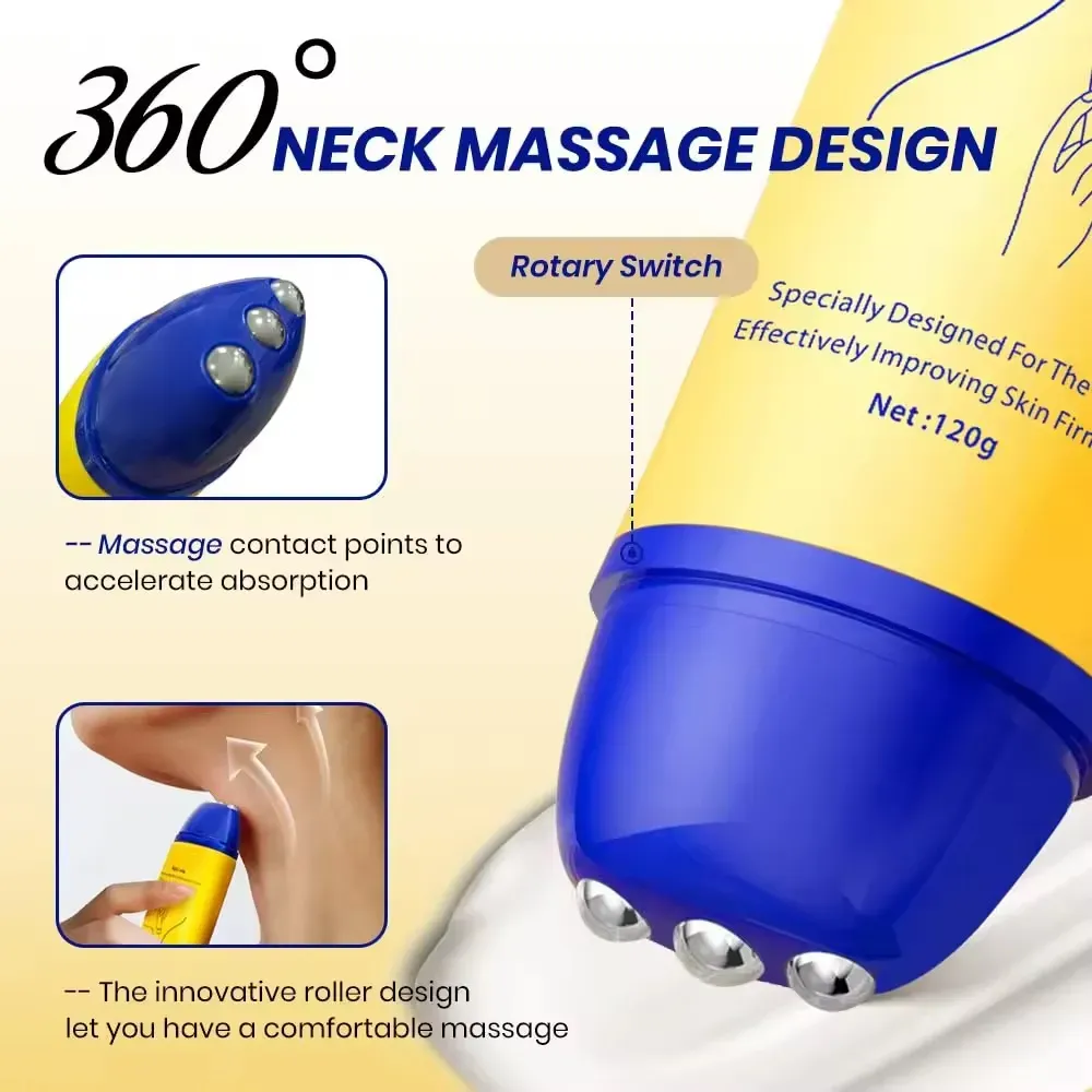 Faça o pedido hoje e você receberá 2 caixas de Creme Eliminador de Rugas Suaves e Peptídeas.  A textura interna da cabeça de massagem no pescoço é como uma borracha!  KOEC Peptide Firming Neck Cream: Projetado especificamente para o pescoço.  O design de rolo multitubo proporciona uma massagem suave por 2-3 minutos, após os quais os músculos do pescoço ficam lisos e firmes.