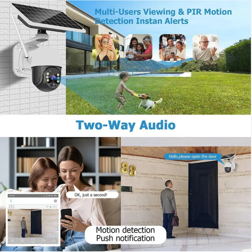 Rastreamento de movimento de detecção de corpo humano, câmera de vigilância movida a energia solar, fonte de alimentação solar sem fiação, 3000K pixel + PTZ pan-tilt-zoom, rastreamento automático de movimento humano, IP66 à prova d'água, voz bidirecional + visualização remota, a escolha ideal para monitoramento de segurança externa.