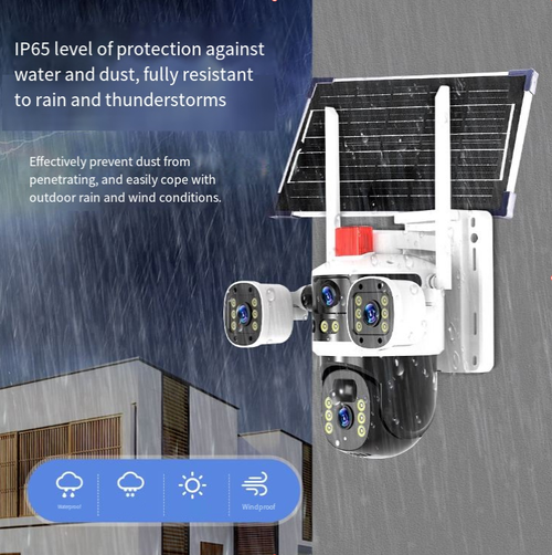 Preocupado com a segurança da sua casa, empresa ou quinta? Esta câmara de vigilância com lente tripla e energia solar é uma verdadeira inovação. Funciona todo o ano sem fios, mesmo em dias chuvosos e nublados, evitando falhas de energia e frustrações! Três lentes de alta definição oferecem uma visão panorâmica de 360°, penetrando cantos, ângulos mortos e áreas escondidas.