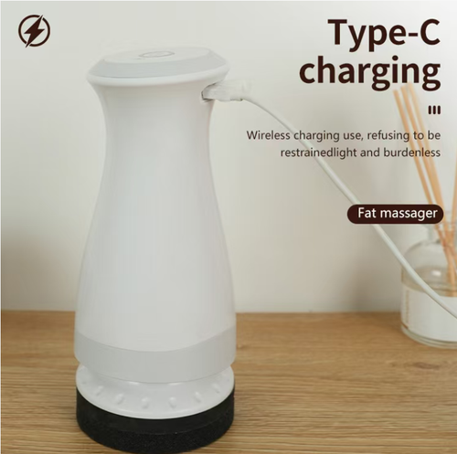 Segure o dispositivo de massagem corporal.  O design excêntrico das rodas apresenta frequências de vibração profundas.  Possui quatro níveis de força ajustáveis.  O formato ergonômico do corpo é portátil e fácil de segurar.  É adequado para várias partes, como cintura e abdômen, braços, etc.  Pode moldar o corpo e relaxar os músculos.  É um personal trainer móvel para modelagem e uso em escritórios em casa.