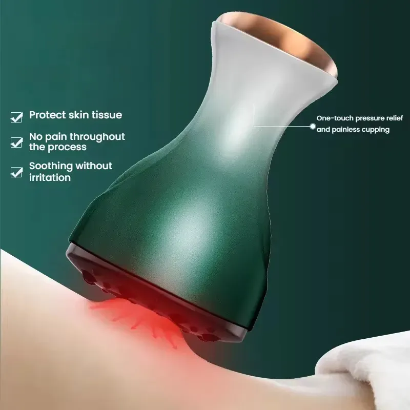 O exclusivo dispositivo de massagem com ventosa inteligente modelo de salão de beleza combina pressão negativa inteligente com luz vermelha e tecnologia microelétrica.  A combinação macia e dura das cabeças de massagem adere à pele e a operação é muito conveniente.  Permite replicar o salão de beleza SPA em casa, aliviando a fadiga nos ombros, pescoço, cintura, costas e pernas.  É uma escolha eficiente e conveniente para cuidados com o corpo em casa.