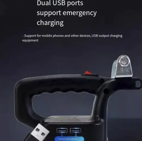 Esta lâmpada de trabalho com bateria de lítio de 55 contas possui contas de lâmpada LED estilo matriz com alta eficiência energética e iluminação brilhante.  Possui portas de carregamento USB duplas e uma alça atualizada com ajuste de vários ângulos, permitindo uma alternância suave entre luz próxima e distante.  É adequado para vários cenários, como reparo de automóveis e uso externo, e é uma fonte de luz versátil e móvel para ambientes escuros.