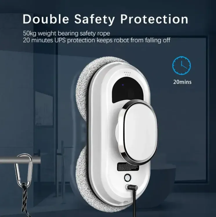 Robô de limpeza de janelas aéreas totalmente automático com spray inteligente + pano de limpeza de alta velocidade, forte poder de limpeza e alta eficiência. A dupla adsorção + corda de segurança dupla garante operação extremamente segura em altura. Operação de controle remoto, planejamento de caminho inteligente, compatível com todos os tipos de vidro, baixo ruído e ambientalmente amigável, tornando a limpeza de janelas de arranha-céus uma tarefa plana