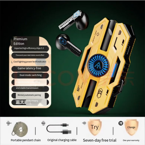 Estes fones de ouvido de modo duplo apresentam uma cor amarela de corrida semelhante a uma armadura que é elegante e atraente.  Durante o jogo, oferece baixa latência, permitindo que você opere com precisão.  Ao ouvir música, ele fornece uma experiência de imersão de áudio de alta fidelidade.  Com uso sem pressão, controle de toque inteligente e bateria de longa duração, ele cobre todas as suas necessidades auditivas e de moda, desde jogos até o uso diário em vários cenários.