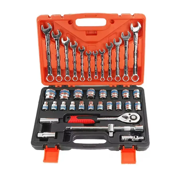 Conjunto de ferramentas de reparo de 37 peças, incluindo 12 chaves inglesas (6-19mm), 19 soquetes (3-24mm), chaves rápidas e outros acessórios, adequados para vários cenários. As ferramentas são feitas de aço de alta resistência para prevenção de ferrugem e durabilidade, e as chaves rápidas são fáceis de operar e economizam esforço. Este conjunto pode ser usado por locatários, proprietários de carros e entusiastas de faça-você-mesmo, e pode cuidar da maioria dos reparos.