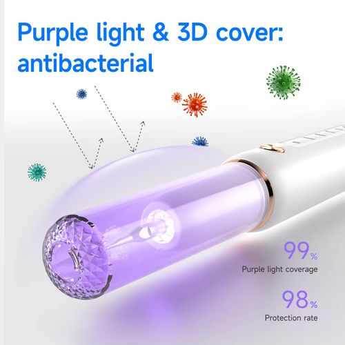 Um dispositivo de escovação ultrassônica de 3 milhões de vezes por minuto permite que você limpe bem os dentes em casa. Ele detecta inteligentemente a pressão para proteger as gengivas e usa luz roxa e uma cobertura antibacteriana para prender bactérias. Com 5 cabeças diferentes de escova mirando áreas de difícil acesso, ele pode remover a placa em apenas 2 minutos. Ele refresca seu hálito e te dá mais confiança ao sorrir com os dentes à mostra!
