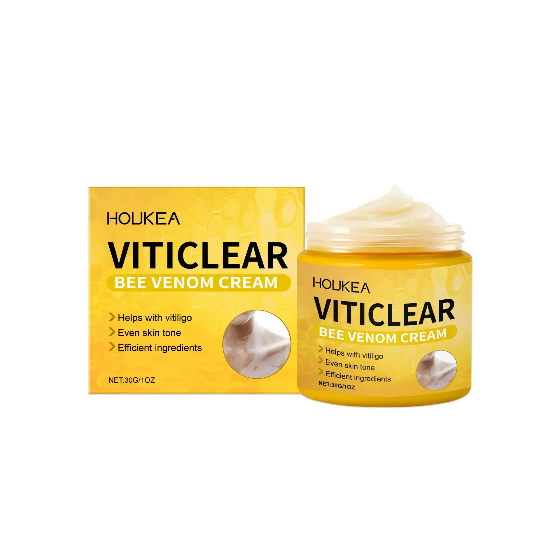 Não perca a oferta exclusiva de hoje! Pegue 3 frascos do Bee Venom Vitiligo Sooing Repair Cream de uma vez. Os ingredientes principais do veneno de abelha nutrem profundamente a base da pele, promovem a regeneração celular e aprimoram a capacidade de autorreparação. Ele age suavemente nas áreas afetadas, desfocando gradualmente as bordas das manchas e uniformizando a pele na pele, sem efeitos colaterais e proporcionando tranquilidade. É um item indispensável para cuidados com a pele.