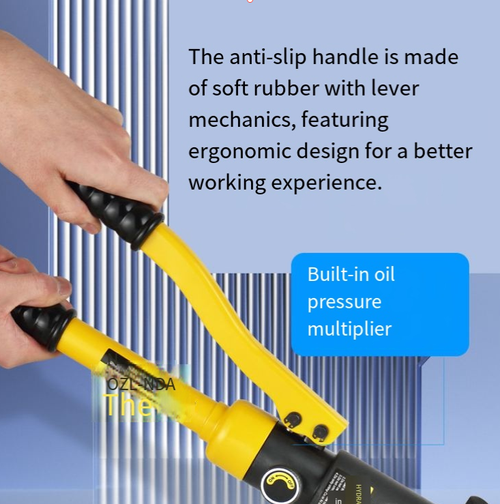 Alicate hidráulico manual de grau industrial, com capacidade de pressão de 8 toneladas cobrindo 4 cabos de 70mm².  A cabeça do alicate de aço de liga é precisa e durável, o conjunto hidráulico é selado e sem esforço, e vem com moldes de prensagem em tamanho real e uma caixa de armazenamento.  A conexão de pressão é apertada e de baixa resistência, adequada para todos os cenários.  É uma ferramenta profissional para eletricistas realizarem trabalhos eficientes e fazerem conexões precisas.