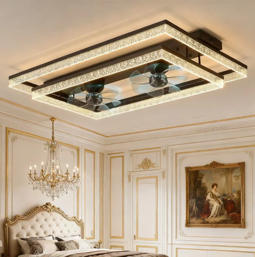 Este luxuoso e elegante abajur de teto inteligente inteligente com inversor e sofisticação italiana combina as funções de iluminação e ventilação em um só, com iluminação cristalina, circulação silenciosa de ar e controle inteligente.  Ele encontra um equilíbrio entre aparência e praticidade, trazendo prazeres duplos de luz e brisa ao espaço residencial.  É uma escolha ideal para aumentar o conforto e o estilo da sua casa.  A textura luxuosa permanece consistente ao longo do tempo.