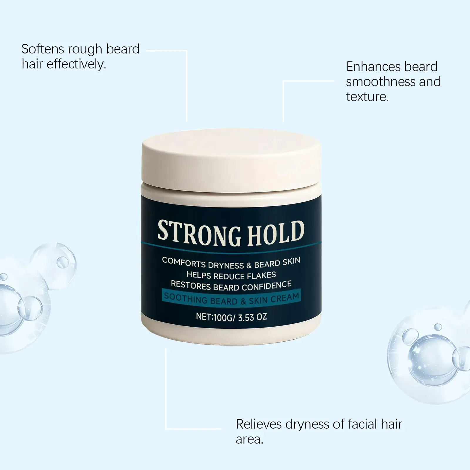 Creme Antifúngico Hidratante para Barba Masculina, o salvador para homens com barba!  Este creme contém ingredientes antifúngicos que podem inibir a proliferação de bactérias, reduzir vermelhidão, espinhas e coceira.  Também adiciona fatores hidratantes para manter a barba lisa sem fris.  O creme tem uma textura refrescante e fácil de absorver.  Faça o pedido hoje e compre 3 garrafas, deixando a área da barba limpa e bem cuidada!