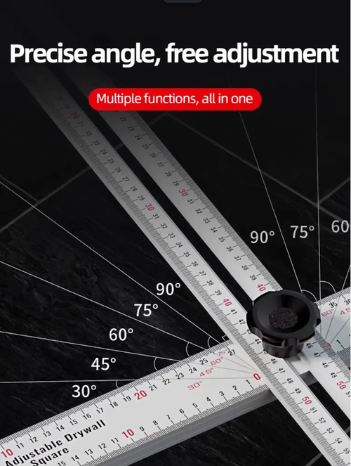 Régua de ângulo ajustável em forma de T:régua de liga de alumínio de 90 cm,uma ferramenta de precisão para marcenaria e decoração.Com uma estrutura em forma de T e ajuste de vários ângulos, ele pode controlar com precisão até o nível milimétrico.  É resistente a choques, resistente ao desgaste e não causa fadiga quando mantido por muito tempo.De encaixe e espiga à instalação no teto, ajuda a alcançar zero erro no artesanato e é um parceiro confiável para os artesãos criarem obras requintadas.