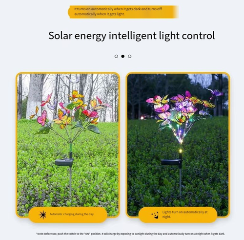 Faça o pedido hoje e você receberá 2 abajures solares borboleta.  As asas de borboleta são usadas como decoração de jardim durante o dia e emitem automaticamente luz quente e suave à noite.  Sem necessidade de fiação, custo zero de eletricidade.  Eles são impermeáveis e duráveis, criando uma atmosfera romântica e animada de verão no seu jardim ou terraço.  Alta praticidade o torna um companheiro ideal para espaços externos.