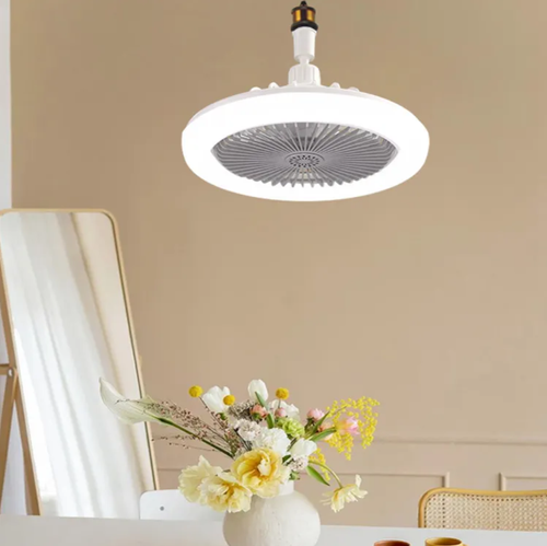 O dispositivo mágico de luz suave soprado pelo vento, soldando o frescor ao teto, combinando iluminação e soprando ar em um só.  Parafuso do tipo E27, sem necessidade de furar furos.  A auto-instalação em 5 minutos é super conveniente.  3 cores suaves de luz para proteção ocular, 3 ventos silenciosos e suaves para dissipar o calor, pás invisíveis sem fazer os pelos enrolarem ou acumularem poeira.  Com uma lâmpada, você pode alcançar o dobro do conforto!
