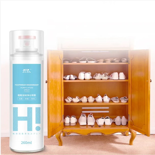 A cura para o cheiro de sapato!  Este spray pode eliminar odores e inibir bactérias.  Seca rápido e é adequado para qualquer material.  Pode ser usado em tênis, sapatos de couro, meias, armários de sapatos e banheiros.  A operação é simples, tem grande capacidade e é mais durável.  Você não vai sujar seus sapatos ao tirá-los.  Faça o pedido hoje e você receberá 5 frascos de bico branco de 260ML - frasco M com spray anti-odor e anti-bactériano para plantas de íons prateados.