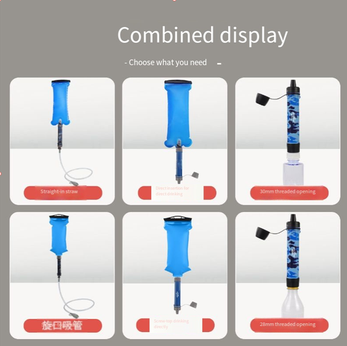 Purificador portátil da água da pena, o elemento de filtro da elevada precisão de 0, 01 mícrons remove as bactérias 99,999%, água do rio e do lago em linha reta para beber sem preocupações. O corpo da caneta de camuflagem é leve e portátil, a interface multifuncional adapta palha, garrafa de água, saco de água, pode limpar a vida do cartucho de filtro até 3000 litros, é a exploração ao ar livre, prevenção de desastres de emergência para beber guarda de segurança.