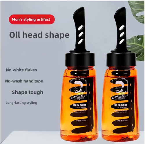 Com seu pente embutido, o creme pode ser aplicado facilmente sem sujar as mãos.  Depois de pentear, basta colocar de volta na garrafa e ele estará pronto para uso sem necessidade de limpeza.  Até iniciantes conseguem rapidamente um penteado elegante.  Tem grande capacidade e é fácil de enxaguar, tornando-o adequado tanto para deslocamentos quanto para passeios casuais.  Faça o pedido hoje e você receberá 2 frascos do pente profissional para pentear em gel para cabelo masculino.