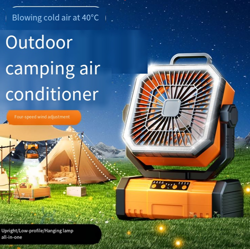 Essencial para acampamento ao ar livre, ventilador de acampamento de dupla finalidade para pendurar ou ficar em pé, com quatro configurações de velocidade + luz LED de alto brilho, giro de 360 ° para circulação de ar, modos duplos para iluminação e atmosfera.  adequado para vários cenários.  Com uma duração de bateria prolongada de até uma semana, ajuda a escapar do calor e iluminar o parque de campismo.  É uma garantia confiável para uma experiência de acampamento confortável.