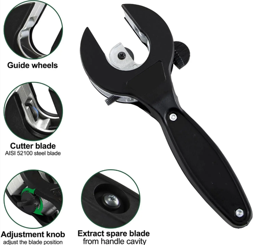 Cortador de tubos de catraca: Liga forjada, equipada com lâmina de aço de liga reforçada, faixa ajustável de 8 mm a 29 mm, cabeça de lâmina telescópica + operação de catraca, capaz de cortar facilmente vários tubos, como cobre, latão e alumínio, é uma ferramenta eficiente e precisa para operações de tubos.