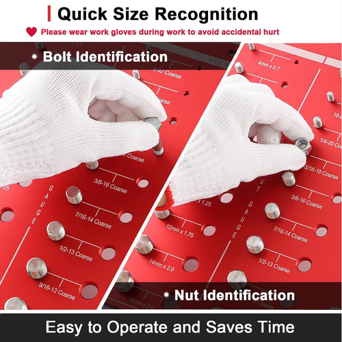 O Thread Measurer, uma ferramenta de eficiência de classificação para hardware,   Uma vez que um parafuso, porca ou parafuso é inserido, ele pode determinar imediatamente a especificação.  Até iniciantes conseguem igualar em apenas um segundo.  Os sulcos são claramente marcados e fáceis de operar, adequados para reparos automotivos, decoração e cenários de bricolagem.  Ele permite uma classificação rápida de hardware bagunçado, tornando o trabalho mais eficiente.