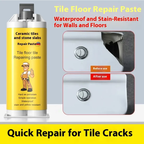 O adesivo para reparação de piso de azulejo possui propriedades de impermeabilização,Pode ser usado para reparar azulejos, vasos sanitários, banheiras, etc.  Se você fizer um pedido hoje, receberá 5 garrafas.Cada frasco contém 100ml de pasta de reparação de piso de grande capacidade.  Usar esse adesivo para reparo no processo de reparo pode preencher rapidamente as rachaduras e é uma escolha ideal tanto para manutenção doméstica quanto industrial.  Experimente esse adesivo mágico para reparação!