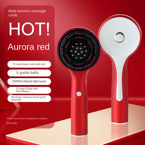 Pente multifuncional de massagem com luz vermelha, mestre SPA da palma do couro cabeludo, ondas de luz vermelha nutre o couro cabeludo, imitam a massagem das mãos humanas para aliviar a tensão e o desconforto, promovem a circulação, são sem fio e portáteis, os dentes do pente são macios e não puxam o cabelo, deixando o couro cabeludo rejuvenescido e o cabelo fofo.