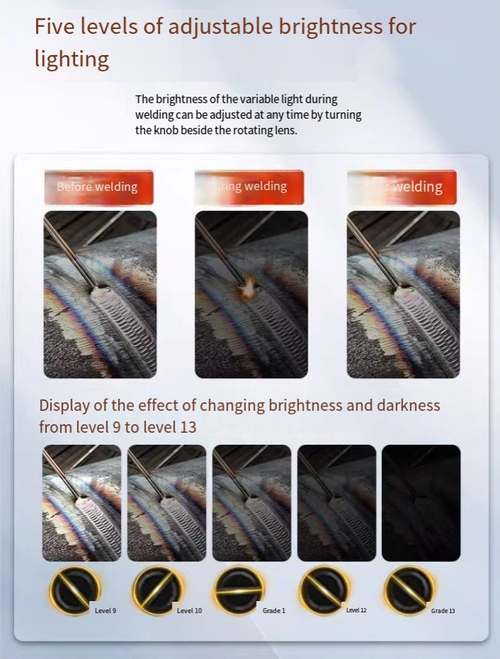 Máscara de soldagem automática de ajuste de luz, com uma mudança de luz instantânea de 1 milissegundo, pode bloquear a luz forte e filtrar a luz difusa, fornecendo uma visão clara para facilitar operações precisas.  Oferece proteção facial abrangente, é resistente a ambientes agressivos e é adequado para vários cenários de retificação e soldagem.  É um assistente eficiente e confiável para operações de soldagem.