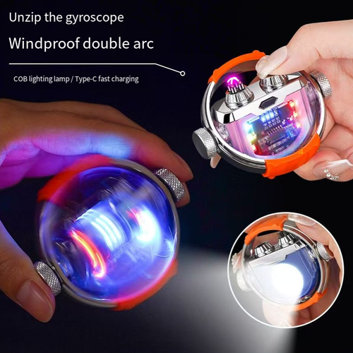 Este isqueiro giroscópico de arco elétrico mecânico é extremamente futurista em design.  Sua tecnologia de arco duplo garante ignição estável e é resistente ao vento.  Basta girá-lo e as luzes de LED vão piscar, proporcionando entretenimento e alívio do estresse.  Ele suporta carregamento rápido Tipo C, tem uma bateria de alta duração e também conta com função de iluminação COB.  Seja para uso diário ou exploração ao ar livre, é o acessório de moda indispensável!