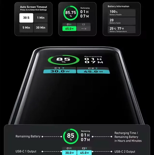Esta bateria portátil de 65W com carregamento rápido dois-em-um, com carregador embutido,resolve todos os problemas de carregamento durante a viagem.  É tanto um carregador de parede quanto um power bank portátil, permitindo que você diga adeus à ansiedade dos cabos e tomadas, e carregue seus dispositivos a qualquer hora e em qualquer lugar.  Deixe você se despedir das preocupações com cabos e tomadas, e recarregar seus dispositivos a qualquer hora e em qualquer lugar.