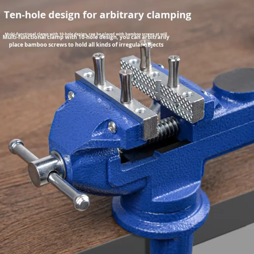 Este torno de bancada do tipo 80 possui mandíbulas endurecidas para fixação estável, uma base rotativa de 360° com ângulos ajustáveis que podem ser ajustados sem desmontagem.  O design de dez furos é adequado para peças irregulares.  Pode ser instalado sem furar furos e é portátil, adequado para cenários de processamento manual e em pequena escala.  Ele garante que a peça esteja devidamente fixada sem necessidade de retrabalho.