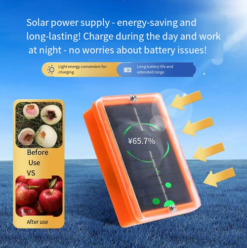 Repelador de pássaros por voz movido a energia solar, o agente inteligente de proteção de culturas, estroboscópico laser de 360°, bateria de duração solar + interruptor automático com sensor de luz, repulsão de aves em 360° sem pontos cegos, instalação fácil, mantendo aves afastadas e garantindo uma colheita segura e abundante para as plantações.  É um grande auxilio para os agricultores na proteção de suas plantações!