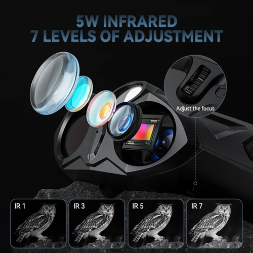 Este dispositivo de visão noturna digital HD possui infravermelho de 5W, ajuste de 7 níveis, alcance de visão noturna de 800 metros, tela grande de 4,0 polegadas + zoom de 10x, suporta tirar fotos e gravar vídeos e possui modos diurno e noturno.  É adequado para exploração ao ar livre, monitoramento de segurança, observação natural, etc., e é sua ferramenta ocular de alta definição para capturar momentos maravilhosos dia e noite.