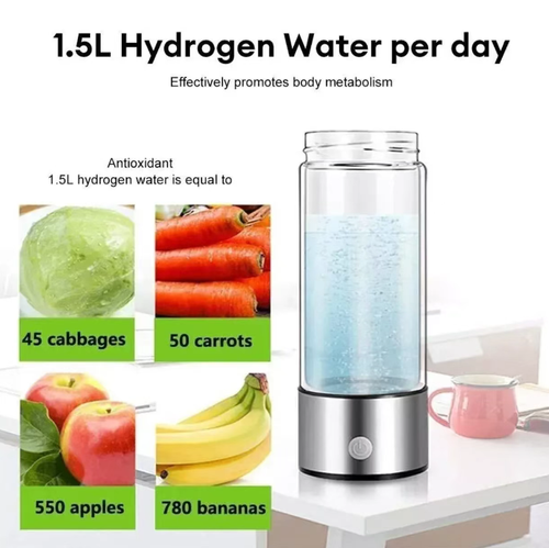 Este copo de água rico em hidrogênio: Ele pode produzir 1200-1600ppb de água de alta concentração de hidrogênio em apenas 3 minutos.  Seu poder antioxidante é equivalente ao de centenas de frutas e vegetais.  É feito de vidro de grau alimentício e equipado com porta de carregamento Tipo C.  É portátil e fácil de usar, adequado para funcionários de escritório, entusiastas da beleza e idosos.  Isso torna o consumo de água uma rotina diária conveniente e saudável.