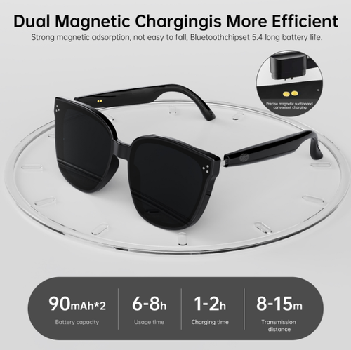 Óculos de sol inteligentes, desbloqueando uma nova onda de experiências.  Efeito de som surround ultra-claro.  O carregamento magnético duplo é eficiente e conveniente.  A qualidade do áudio da chamada é mais suave.  Ele também suporta interpretação simultânea.  Coloque-os, seja para viagens diárias ou exploração ao ar livre, você pode desfrutar plenamente do prazer da integração de tecnologia e moda.
