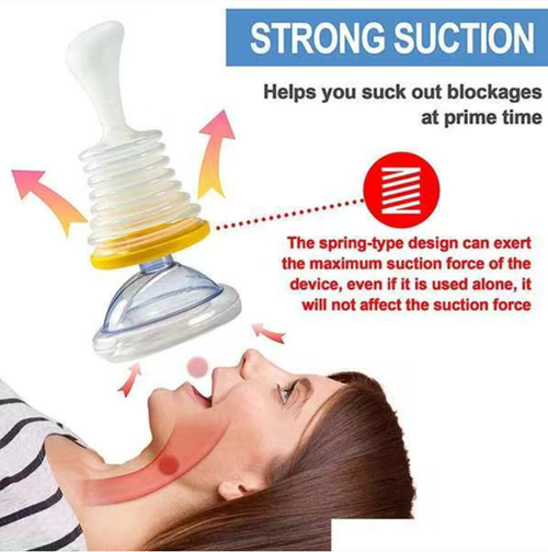 O dispositivo de primeiros socorros para asfixia é uma ferramenta que salva vidas para obstrução das vias aéreas.  É leve e portátil, com uma alça que se encaixa na boca e no nariz.  Ele pode criar pressão negativa para remover objetos estranhos das vias aéreas, permitindo um tempo precioso para os primeiros socorros de asfixia e servindo como um escudo de proteção de vida para residências e locais públicos.