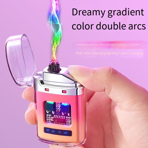 Neon tricolor envolve dois arcos elétricos,transformando-se instantaneamente em fogos de artifício cibernéticos! O corpo de cristal de gelo em gradiente exala uma sensação de tecnologia.   à prova de vento e sem chamas, podendo ser totalmente carregado e recarregado 60 vezes.  Sem ar ou óleo + com trava de segurança, é portátil e tranquilizador.  Faça o pedido hoje e receba 2 unidades.  Você pode usar você mesmo ou dar para seus amigos.  Serve tanto como ferramenta quanto como acessório da moda.