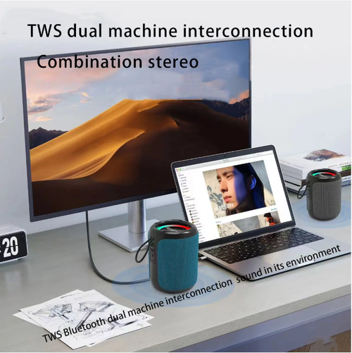 Este alto-falante Bluetooth à prova d'água é certificado IP6 para resistência à água e à prova de respingos.  Ele conta com um sistema de alto-falantes duplos de 25W com diafragma de baixa frequência para qualidade sonora nítida.  Ele suporta múltiplos modos de reprodução por Bluetooth, Ele pode ser conectado no modo TWS para formar um sistema de som estéreo.  É portátil e adequado para vários cenários como praias, banheiros e acampamentos, permitindo que você melhore facilmente a atmosfera.