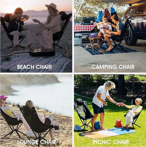 Essa cadeira dobrável é um sofá móvel para campistas: feita de liga leve de alumínio, pode ser facilmente carregada com uma mão e dobrada em um pequeno pacote para facilitar o transporte.  Ele conta com suporte ergonômico nas costas, uma superfície de malha respirável que não causa suor excessivo e bolsos laterais para armazenamento.  Pode ser usado para acampamento, piqueniques ou em varandas, e é totalmente livre de montagem automática, tornando-o extremamente conveniente.