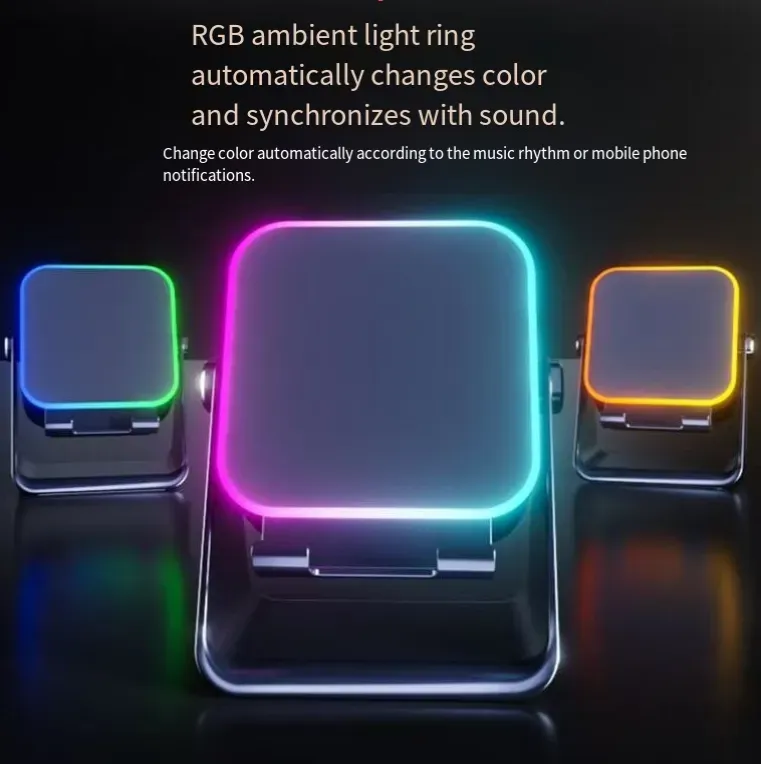 Suporte de alto-falante indutivo, com Bluetooth 5.3 + estabilidade de conexão de modo duplo com fio, bateria de 5000mAh para uso de 6 horas, efeito de iluminação de chama fria de 360 ° para melhorar totalmente a atmosfera, é um companheiro audiovisual imersivo tudo-em-um para entusiastas de áudio.