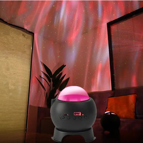 Projetor Starlight para projeção ambiente: 7 modos de iluminação + rotação livre de 360°.  É uma potência de iluminação que adiciona muita cerimônia à sua vida.