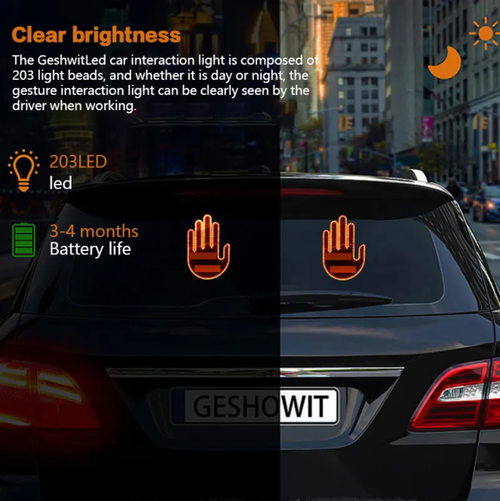 Tecnologia Anti-Atropelamento, Luzes de Gesto para Carros, Fazendo Veículos Falarem!  Grupos de luzes LED de alta intensidade com gestos, visíveis tanto de dia quanto de noite, reduzindo significativamente o risco de colisões traseiras.  Adequado para múltiplos cenários, transmitindo visualmente as intenções de direção, apresentando um estilo tecnológico minimalista e design de baixo consumo de energia, garantindo segurança em cada viagem.