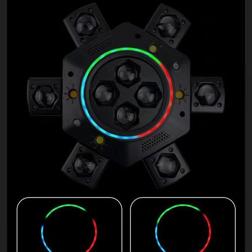 O Mighty King de seis braços com controle remoto, luz estroboscópica giratória de 360°, unidade de iluminação de seis braços, luzes coloridas, mais de dez modos que piscam sincronizados com a música e te cercam, plug and play. Seja conectando ao sistema de áudio para sincronizar o ritmo ou configurando luzes estáticas como iluminação ambiente, tudo isso pode ser facilmente conseguido. O design compacto não ocupa muito espaço e também é conveniente para transporte e armazenamento.