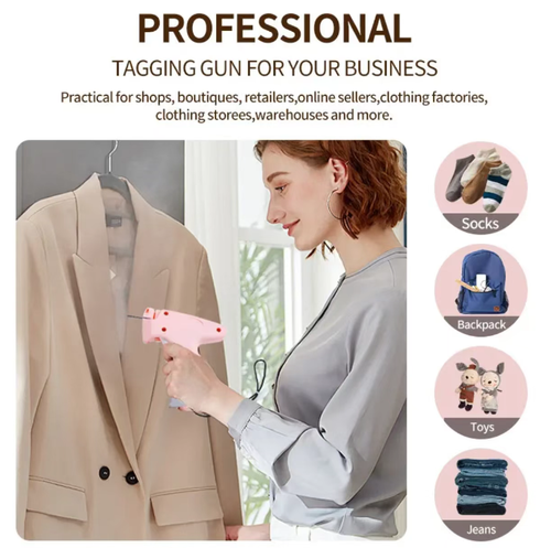 Mini Arma de Costura: Dispara automaticamente em 1 segundo.  O design da agulha fina não prende as linhas nem danifica os materiais.  Ele pode costurar camisas finas, jeans grossos e fronhas macias com facilidade.  Equipado com 5 agulhas sobressalentes + 1000 agulhas pretas e 1000 agulhas de cola branca.  Os consumíveis são abundantes e a arma é altamente durável.  O corpo da arma é leve e fácil de carregar.  É eficiente para rotulagem de lojas e reparo de roupas para casa.