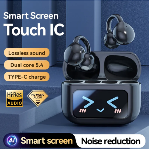 Fones de ouvido sem fio inteligentes com controle de toque, completos em som e cor.  Cabides de orelha abertos + emissão de som direcional.  Carregamento rápido tipo C + esportes à prova d'água.  Redução de ruído e chamadas de alta definição.  Totalmente compatível com deslocamentos, esportes e entretenimento.  Escolha-o para uma nova experiência auditiva!