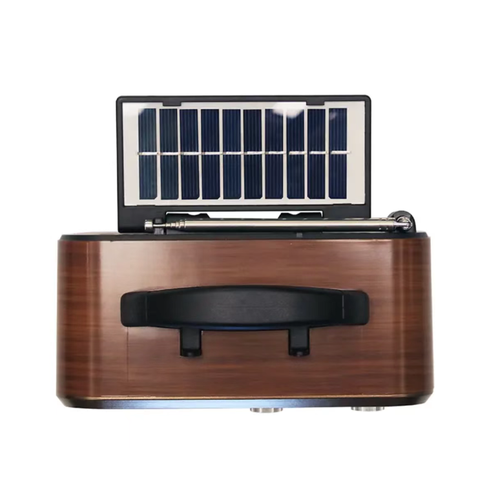 Este rádio de emergência multibanda solar tem uma aparência retrô de madeira.  Ele suporta conexão Bluetooth de dispositivo duplo para criar um som estéreo.  Oferece recepção de rádio de banda completa + energia solar, manivela, fonte de alimentação USB para três tipos de fontes de energia.  Em situações de emergência, pode receber avisos.  no uso diário, pode ser usado como um alto-falante Bluetooth.  É pequeno e portátil, e é um equipamento de áudio que combina aparência e praticidade!