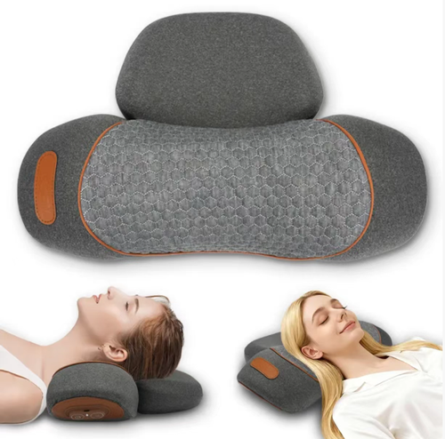O travesseiro de massagem cervical três-em-um possui um dispositivo de massagem embutido que imita técnicas de sovar e bater para relaxar os músculos.  Também possui uma função de terapia térmica a temperatura constante para melhorar a circulação.  O design científico de tração ajuda a corrigir a postura.  Com múltiplos modos de seleção e uma operação com um clique, é simples e conveniente, oferecendo um cuidado abrangente para sua coluna cervical.