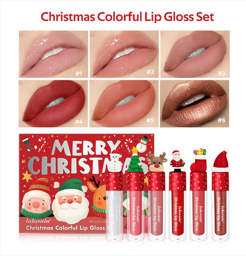Gloss labial mate velvet matte.  Faça o pedido hoje e você receberá um conjunto de 6 tubos.  O próprio tubo é a edição limitada de Natal que acerta no lugar para as meninas. ele naturalmente tem um efeito chamativo.  A fórmula de veludo se transforma em uma textura semelhante a uma névoa na aplicação, fazendo com que os lábios fiquem leves e sem esforço.  Não causa ressecamento nem rachaduras, e pode cobrir completamente os lábios profundos sem deixar resíduos.  O tempo de uso é de 4 horas.