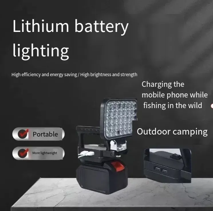 Esta lâmpada de trabalho com bateria de lítio de 55 contas possui contas de lâmpada LED estilo matriz com alta eficiência energética e iluminação brilhante.  Possui portas de carregamento USB duplas e uma alça atualizada com ajuste de vários ângulos, permitindo uma alternância suave entre luz próxima e distante.  É adequado para vários cenários, como reparo de automóveis e uso externo, e é uma fonte de luz versátil e móvel para ambientes escuros.